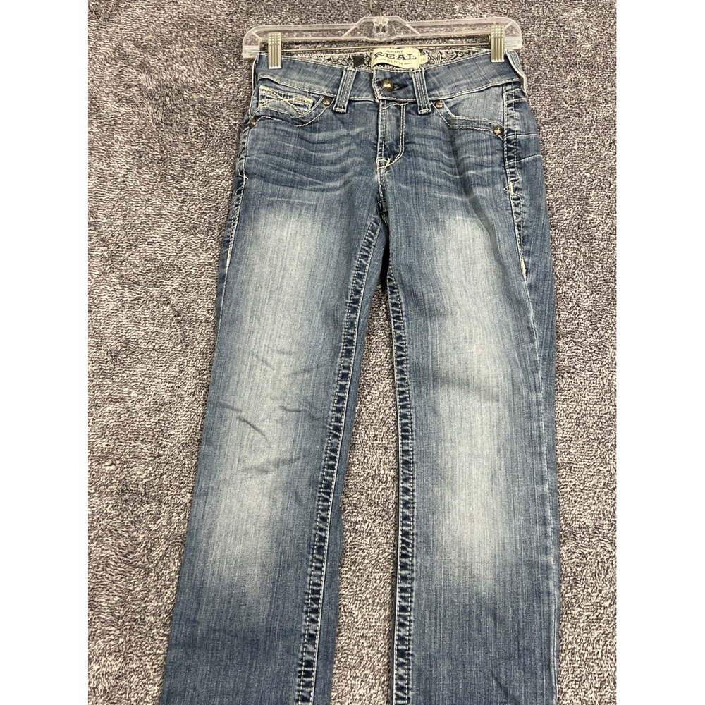 Ariat REAL Denim Womens 25S Mid Rise Straight Leg Jeans Medium Wash Embroidered